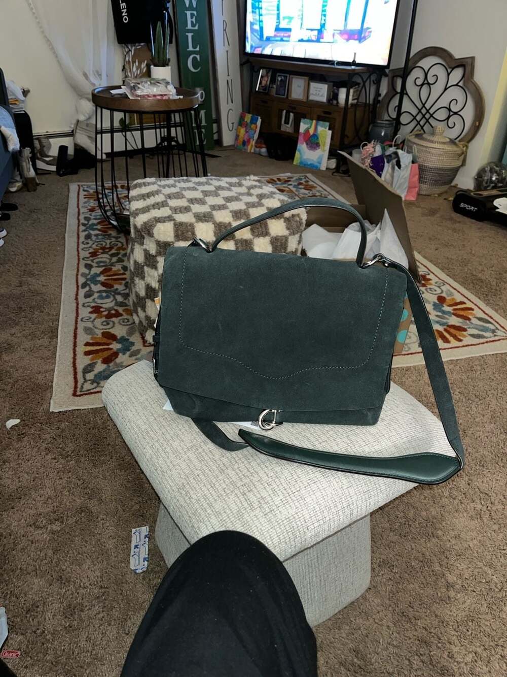 Rebecca Minkoff M.A.B. Shoulder Bag Dark Green Suede and Leather Satchel